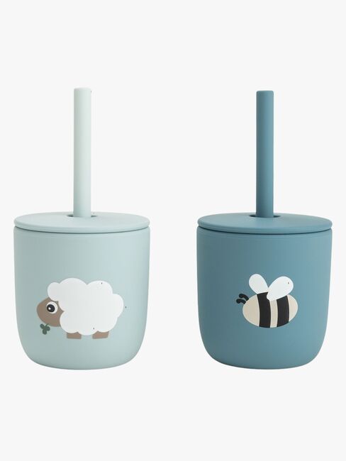 Done By Deer Tiny Farm Sugerørskop Silikone 2-pak, Blue