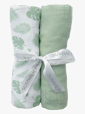 Summerville Organic Musselin Tæppe 2-pak, Tropical/Green
