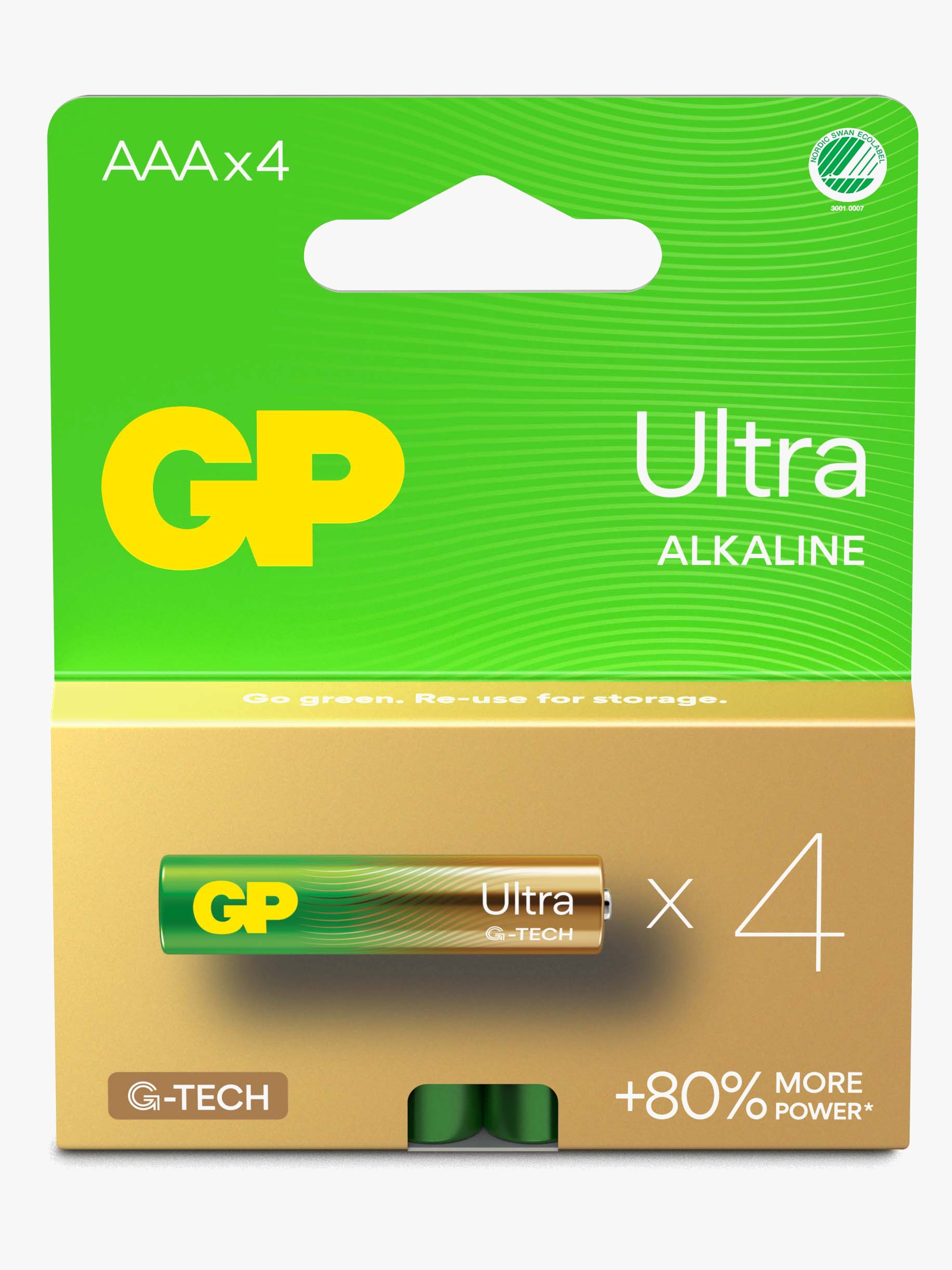GP Ultra Alkaline G-TECH AAA/LR03 Batterier Svanemærket 4-Pak
