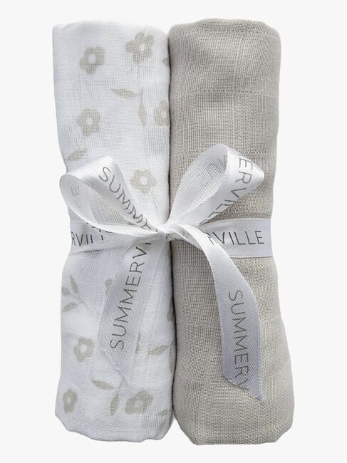 Summerville Organic Musselin Tæppe 2-pak, Petal/Silver Grey