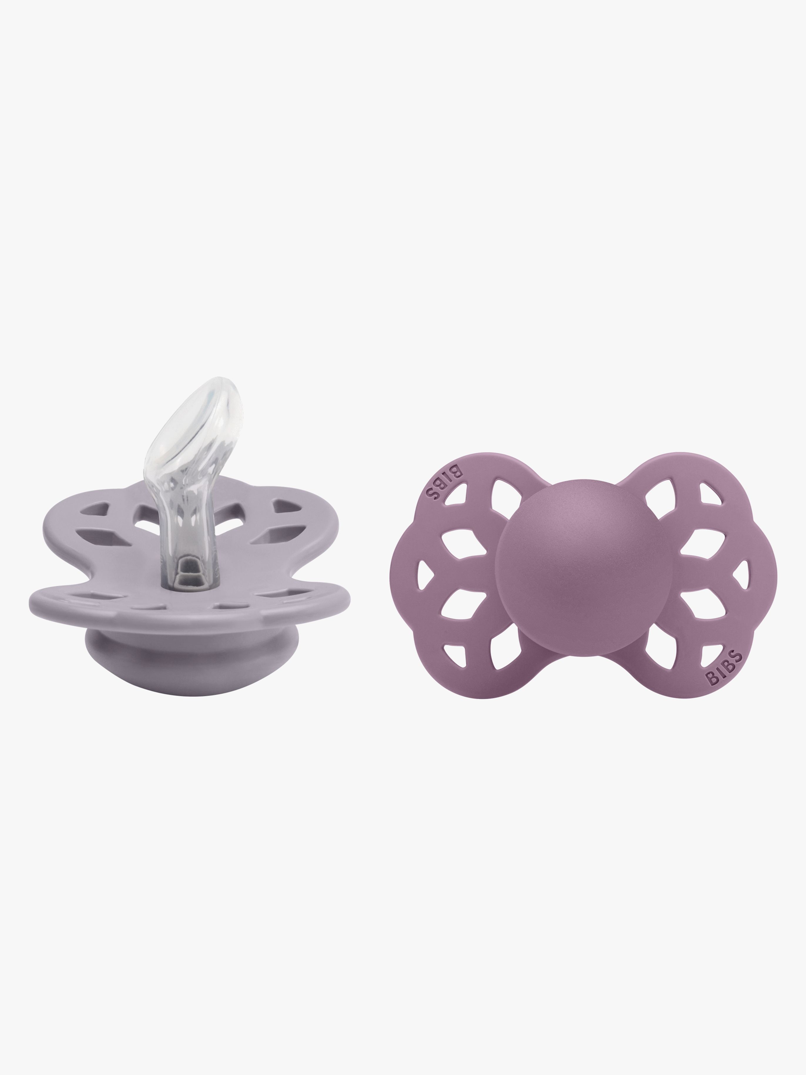 BIBS Infinity Sutter 2-pak Silikone Str. 1 Anatomisk, Fossil Grey/Mauve