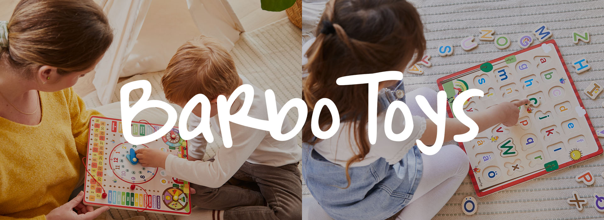 Børn leger med pædagogiske legetøj på gulvet.