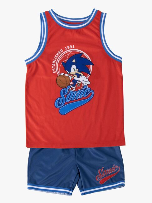 Sonic Tanktop & Shorts Sportsgrene Sæt, Blå/Rød