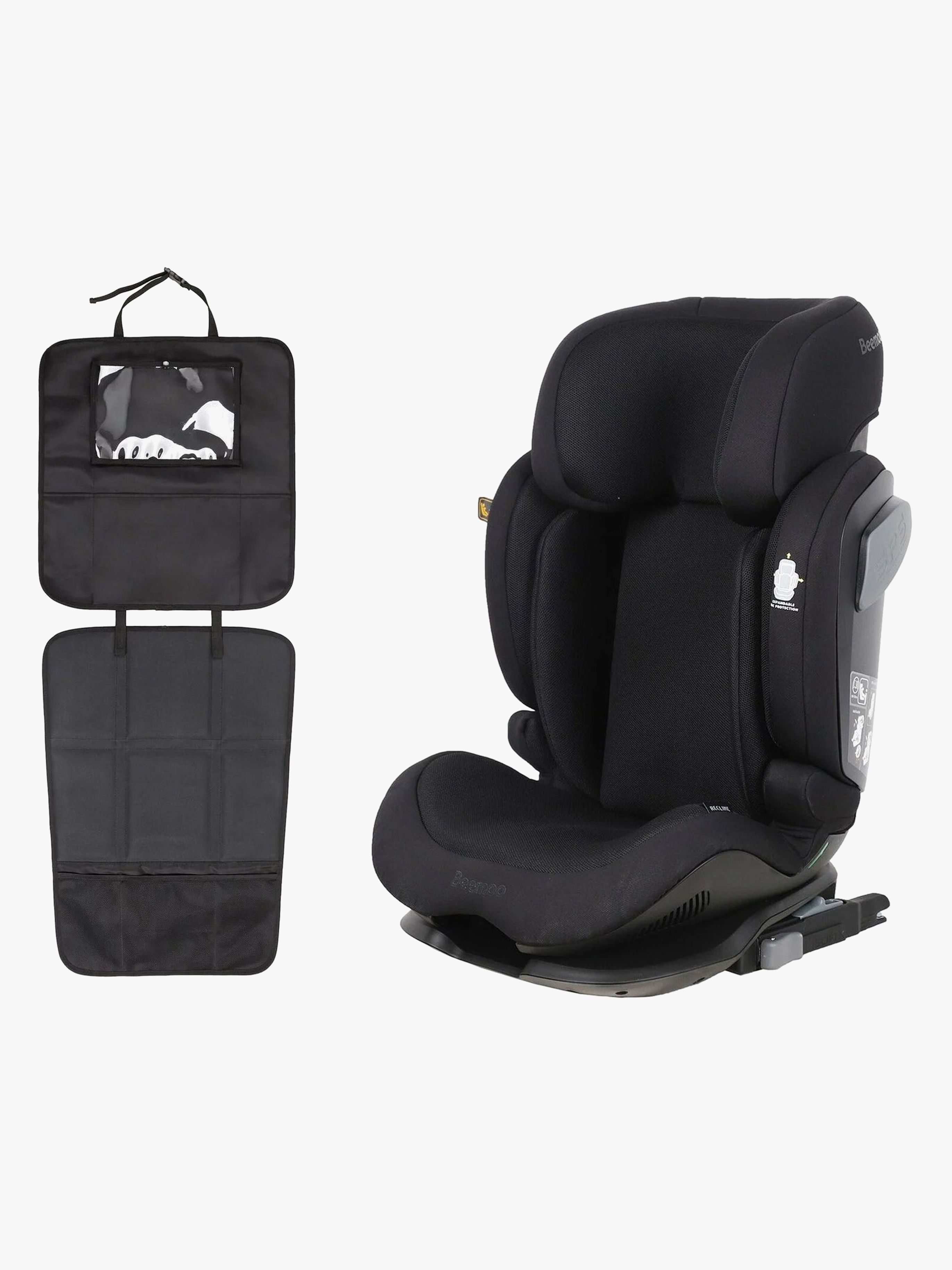 Beemoo Recline i-Size Autostol inkl. 3-i-1 Sædebeskytter, Black Mesh