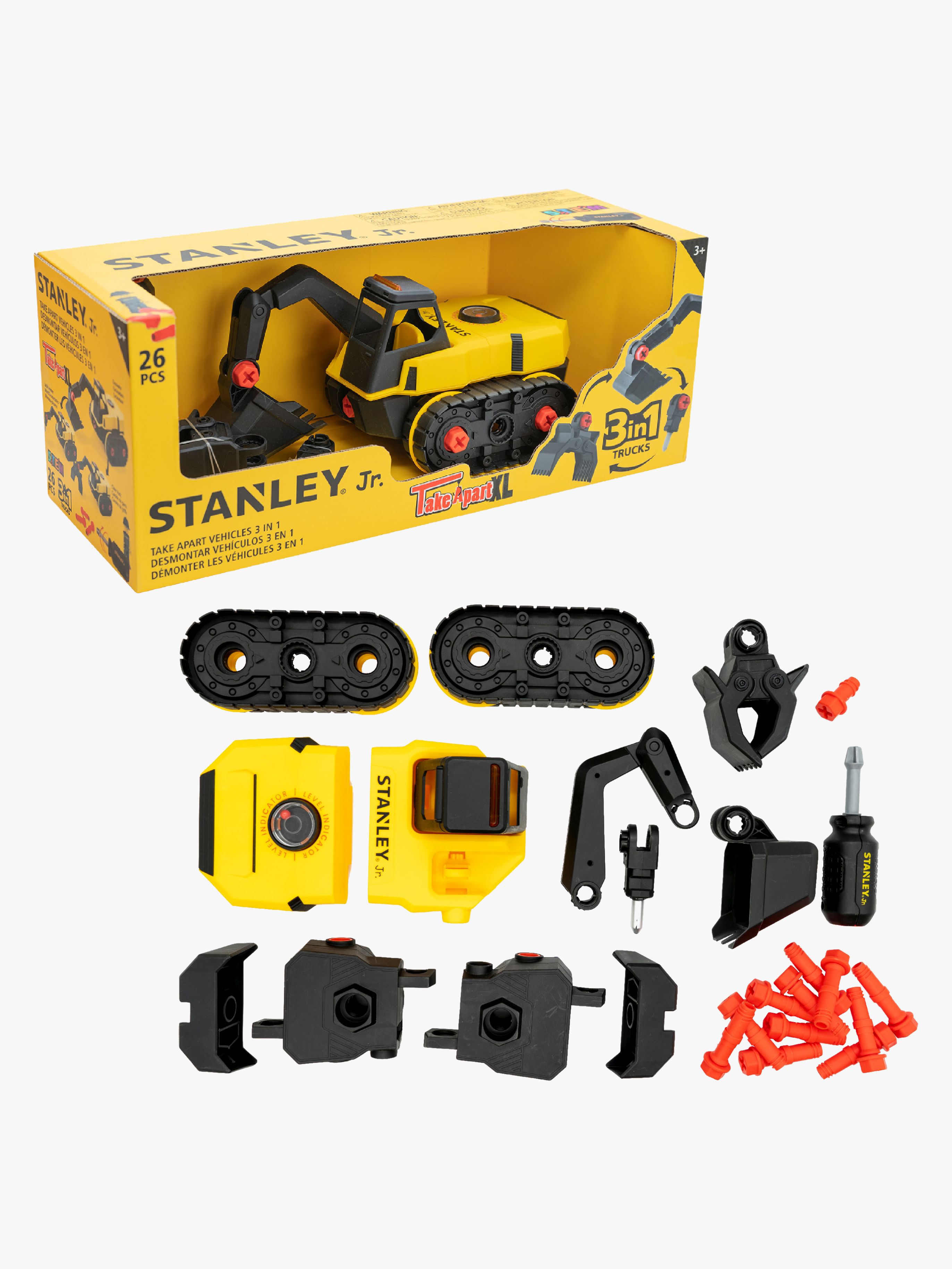 Stanley Jr. 3-in-1 Legetøjssæt Gravemaskine, Gul