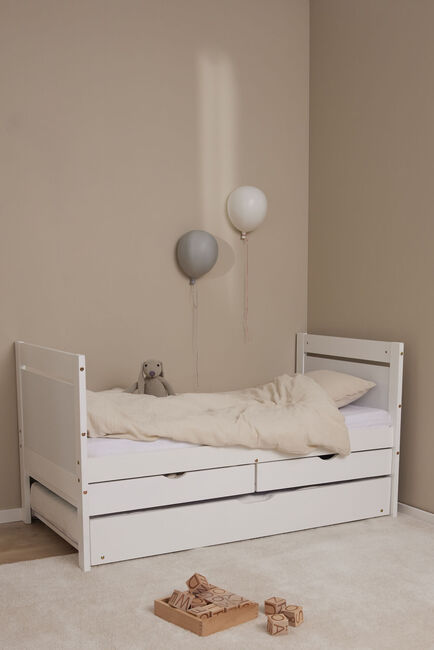 JLY 70x140 Juniorseng med Ekstraseng + Opbevaringskasser, Hvid