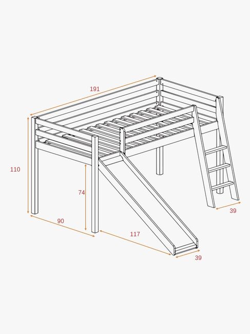 JLY TYRA Juniorseng  m. Rutsjebane 90x190, Hvid