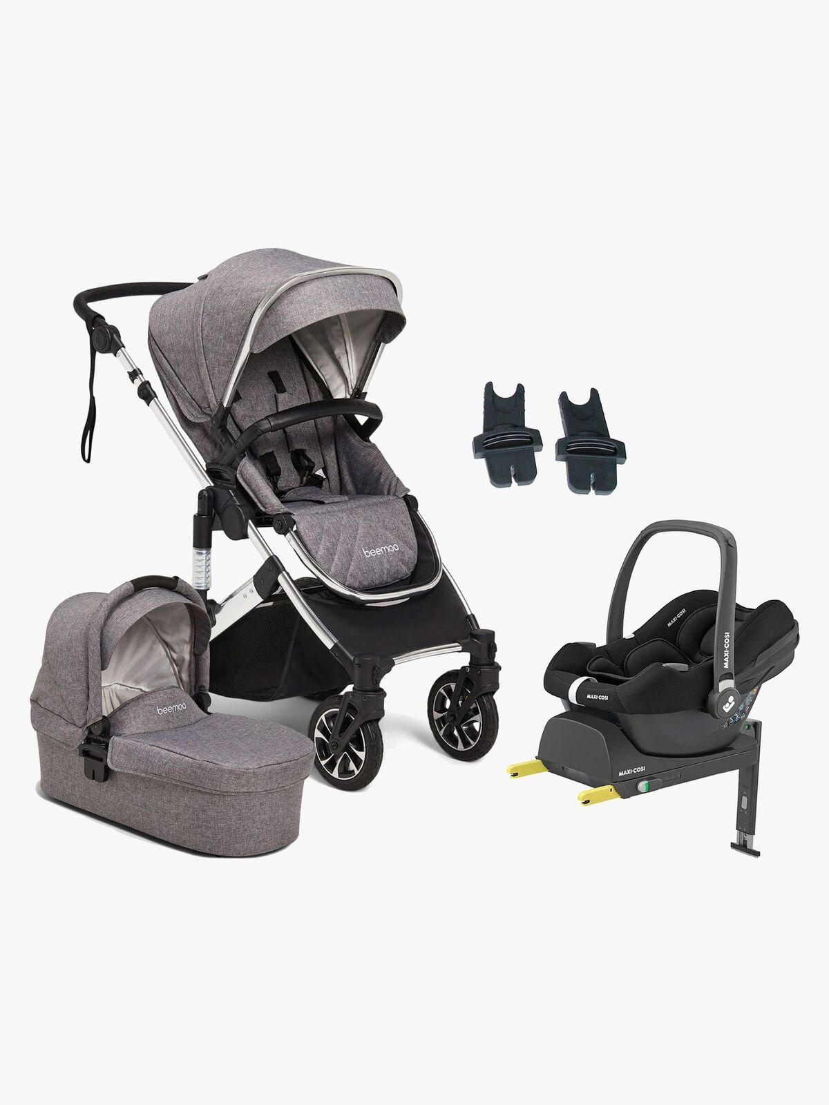 Beemoo Maxi 4 Duovogn inkl. Maxi-Cosi CabrioFix i-Size Autostol Baby & Base, Grey/Silver