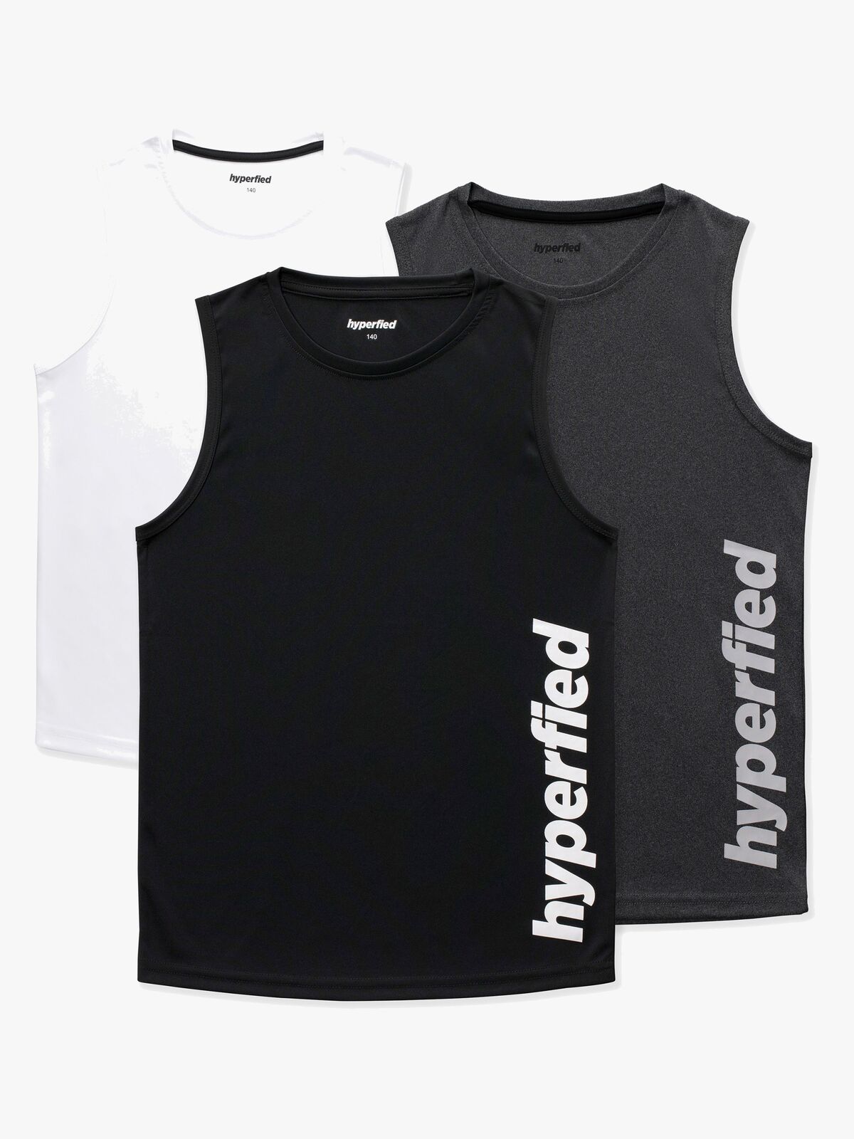 Hyperfied Bounce Tank Top 3-pak, Black/Grey Melange/White