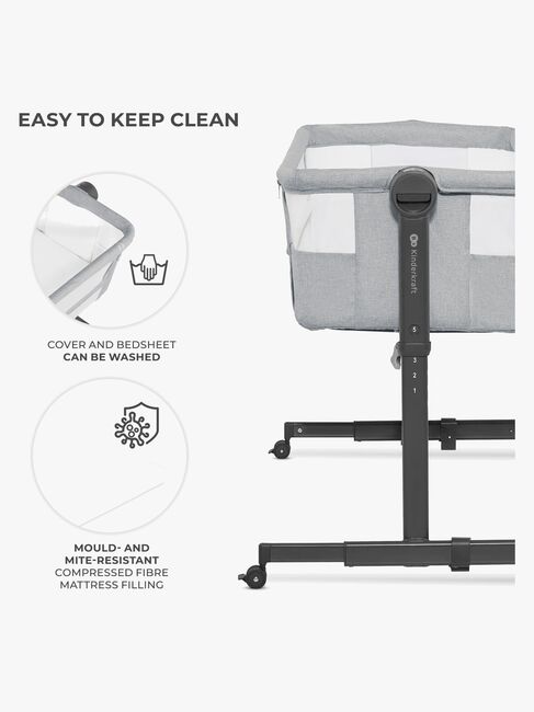 Kinderkraft Nestee Up 2 Bedside Crib, Light Grey
