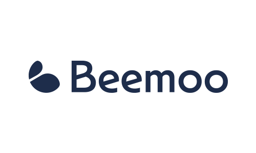 Logo med teksten Beemoo og en stiliseret blå dråbe.