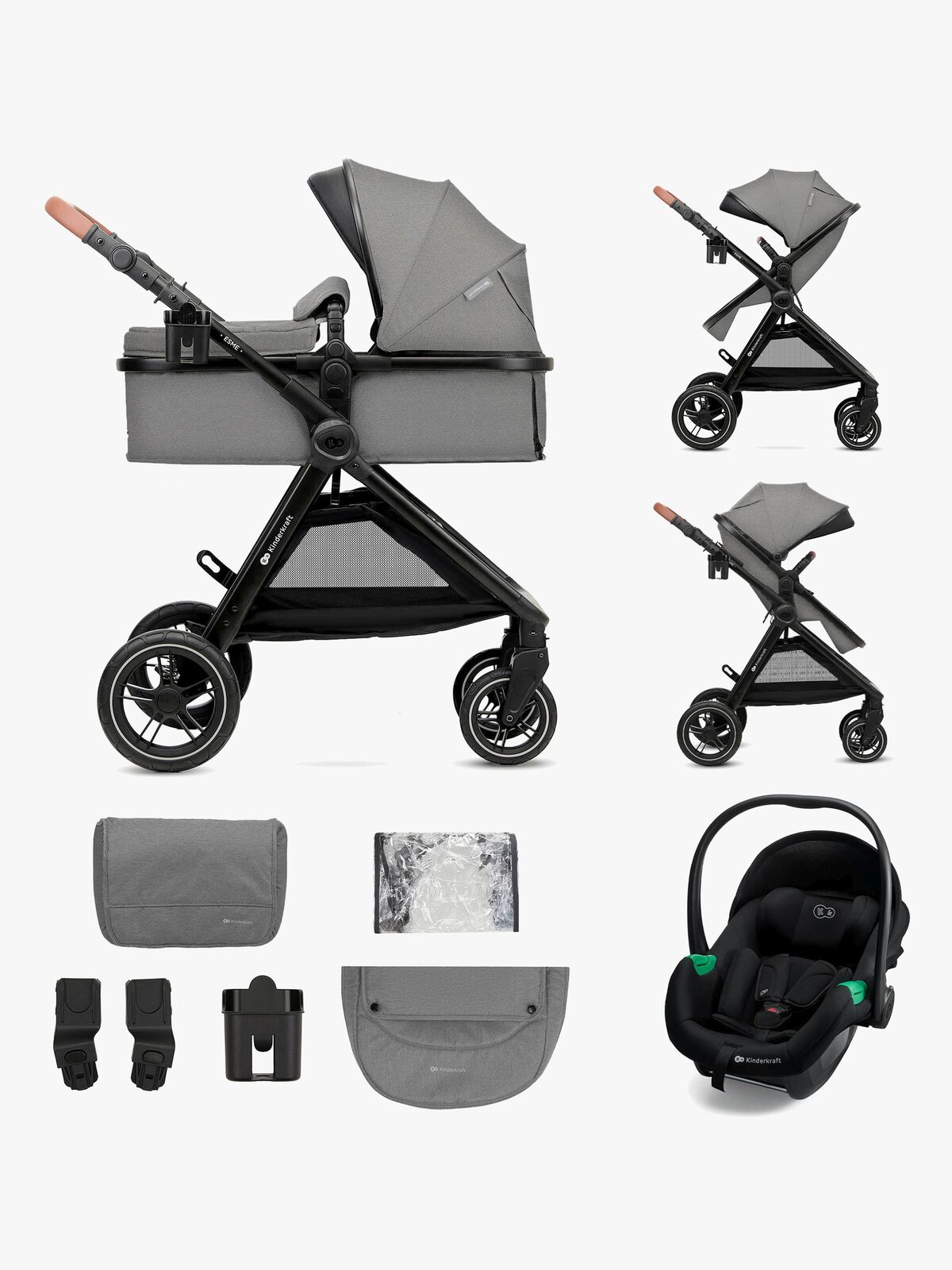 Kinderkraft ESME PRO 3-in-1 Duovogn Travelsystem, Moonlight Grey