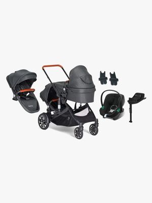 Beemoo Maxi 4 Twin Søskendevogn inkl. Ekstra Søskendesæde & Cybex Aton B2 i-Size Autostol Baby & Base, Black/Volcano Black