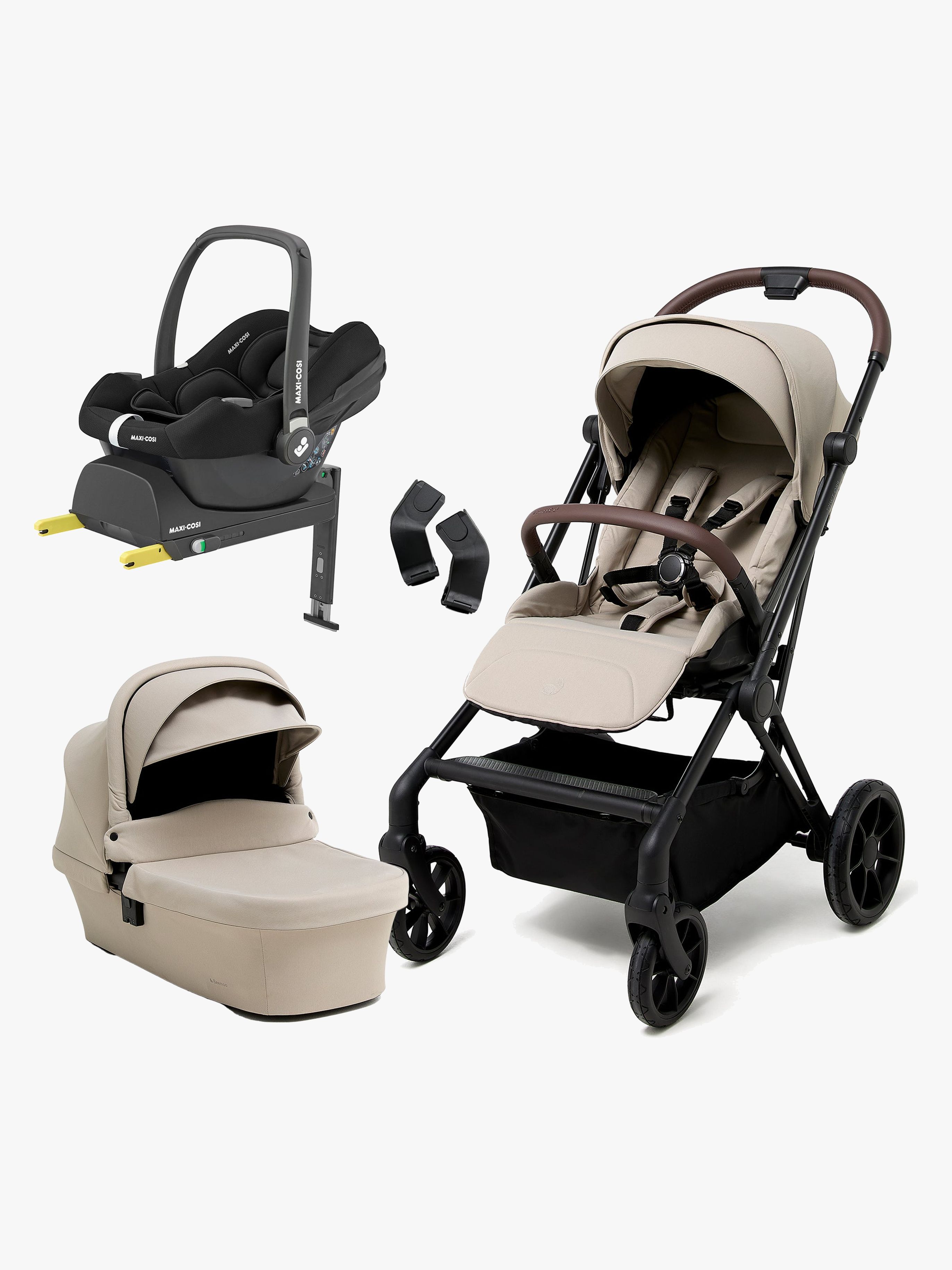 Beemoo Pro Twist Duovogn Inkl. MaxiCosi CabrioFix Autostol Baby & Base, Latte Beige/Essential Black