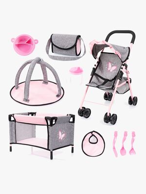 Bayer Design 10-i-1 Dukkevogn Sæt, Grå/Lyserød