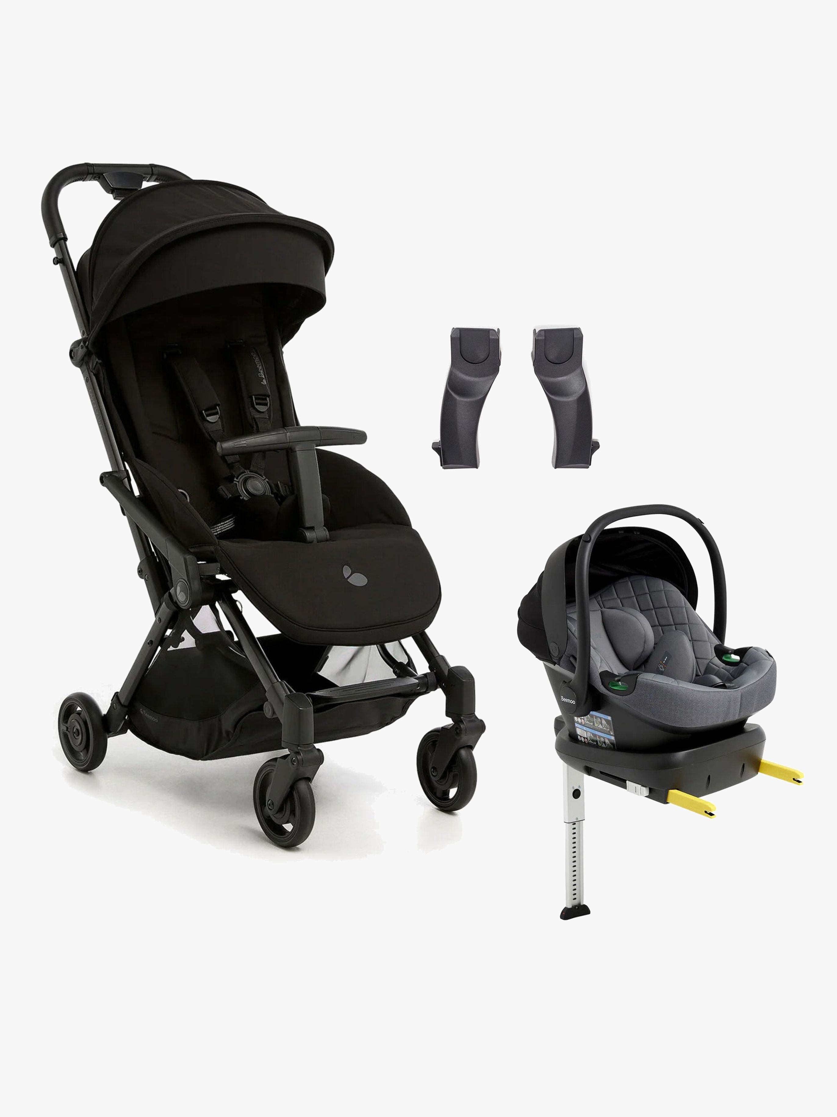 Beemoo Easy Fly Lux 4 Klapvogn inkl Route i-Size Autostol Baby & Base, Jet Black/Mineral Grey
