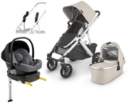 UPPAbaby VISTA V2 Duovogn inkl. Beemoo Route i-Size Autostol Baby & ISOFIX Base, Declan Beige/Mineral Grey