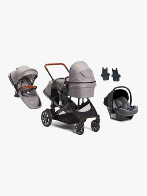 Beemoo Maxi 4 Twin Søskendevogn inkl. Ekstra Søskendesæde & Route i-Size Autostol Baby, Grey/Mineral Grey