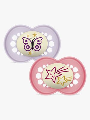 MAM Orginal Night Sutter Silikone 2-pak 6-16m, Pink