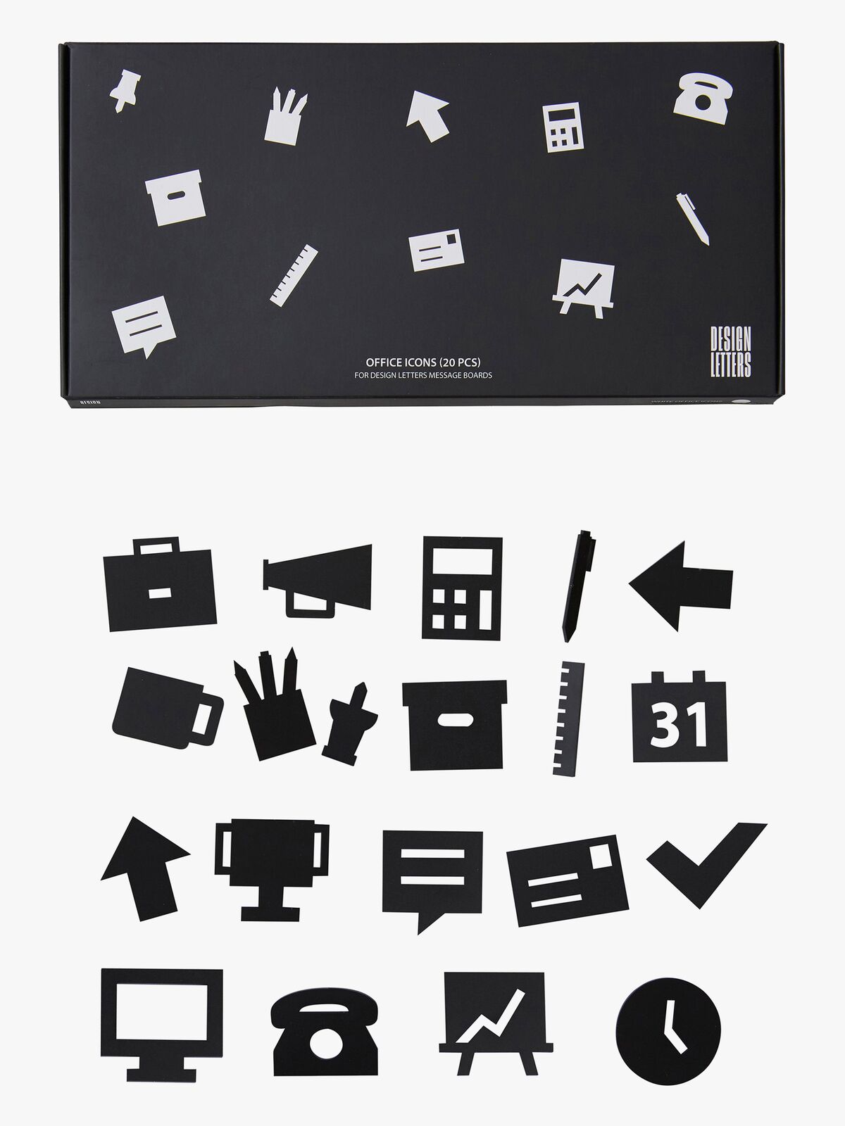 Design Letters Kontorikoner til Opslagstavle 20 pcs, Sort