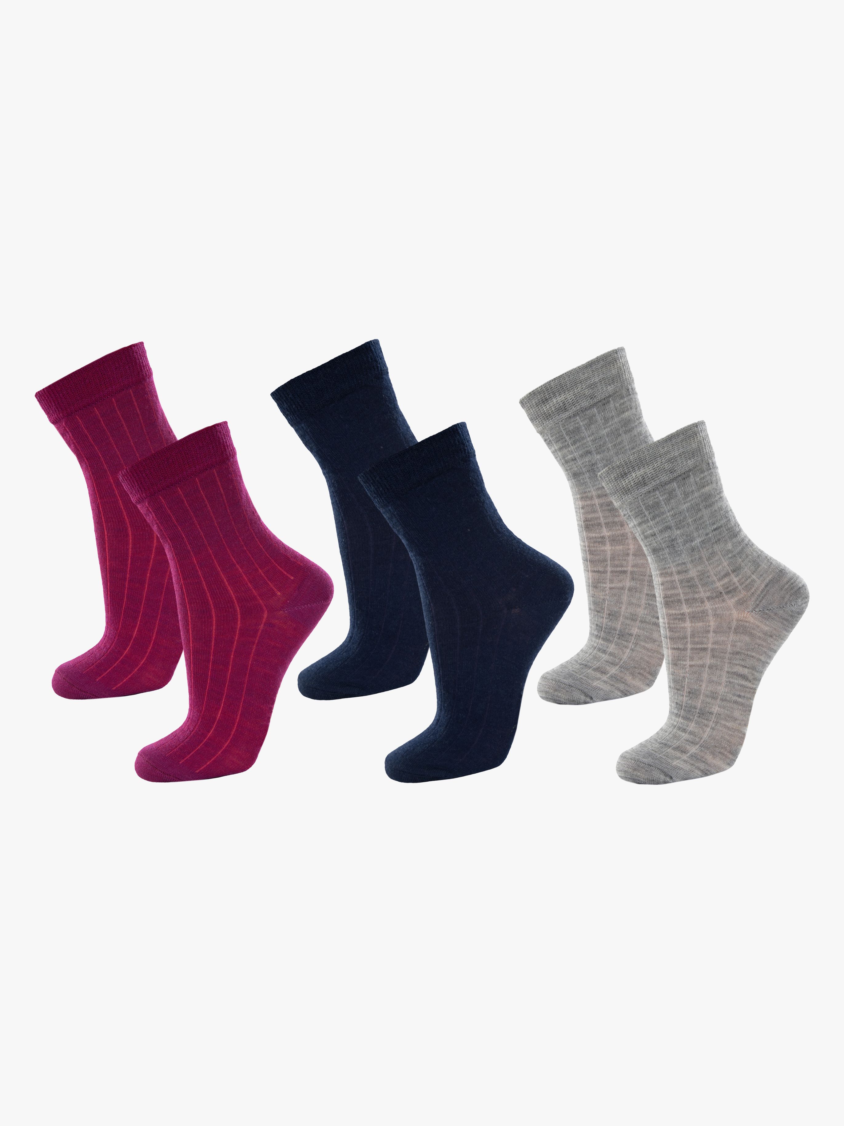 Janus  Tynde Uldstrømper Merinomix 3-pak, Dark purple, 16-19