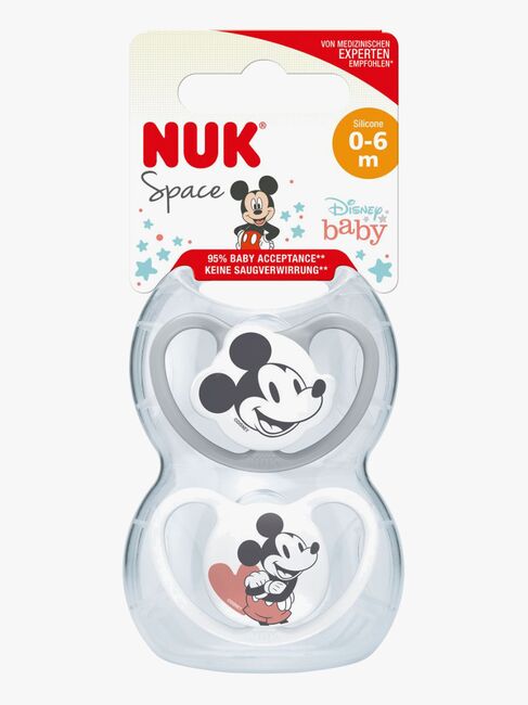 NUK Space Mickey Mouse Sut 2-pak Silikone Str. 1, Grey/White