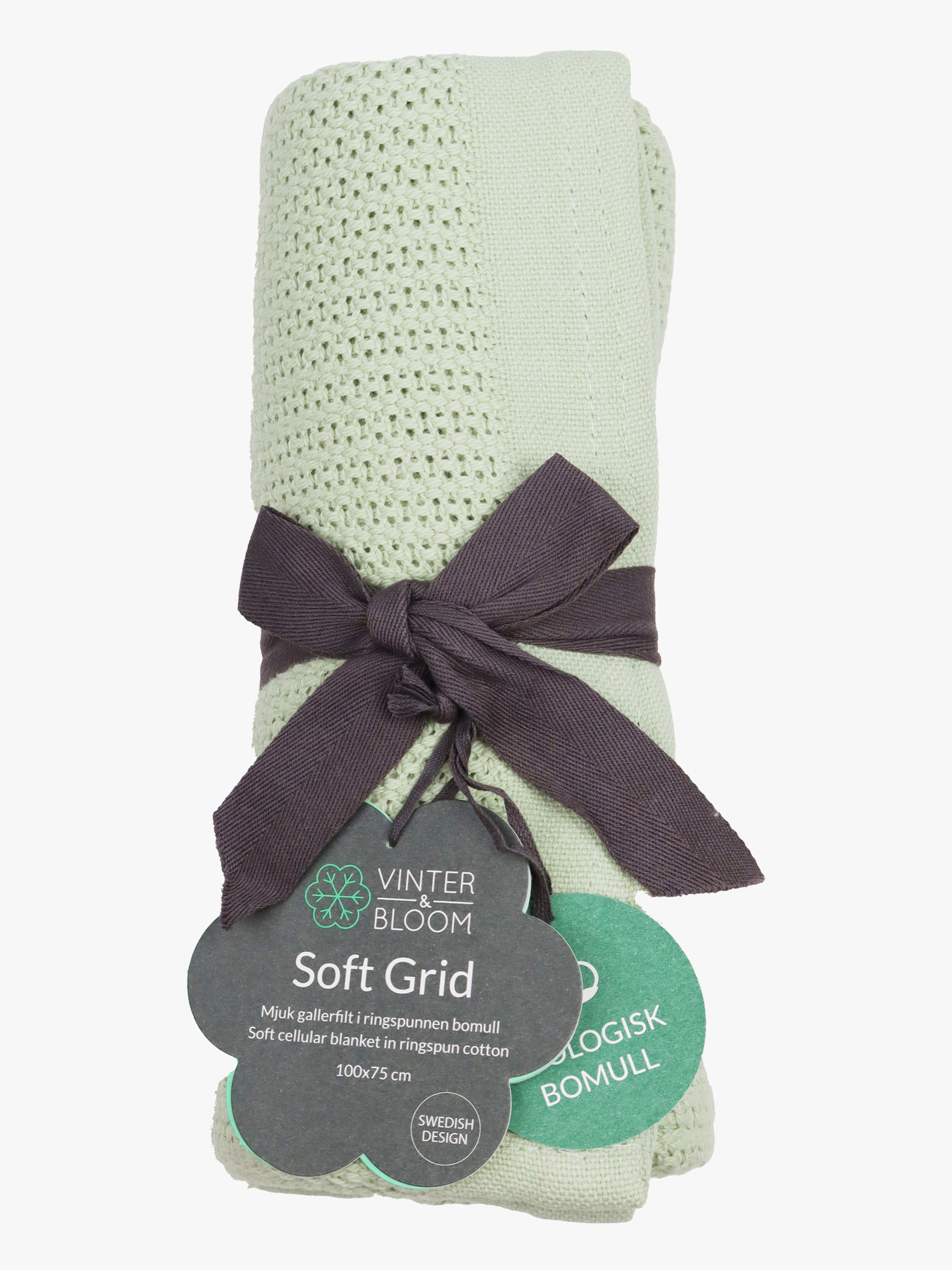 Vinter &  Bloom Soft Grid EKO Hæklet Babytæppe, Tender Green