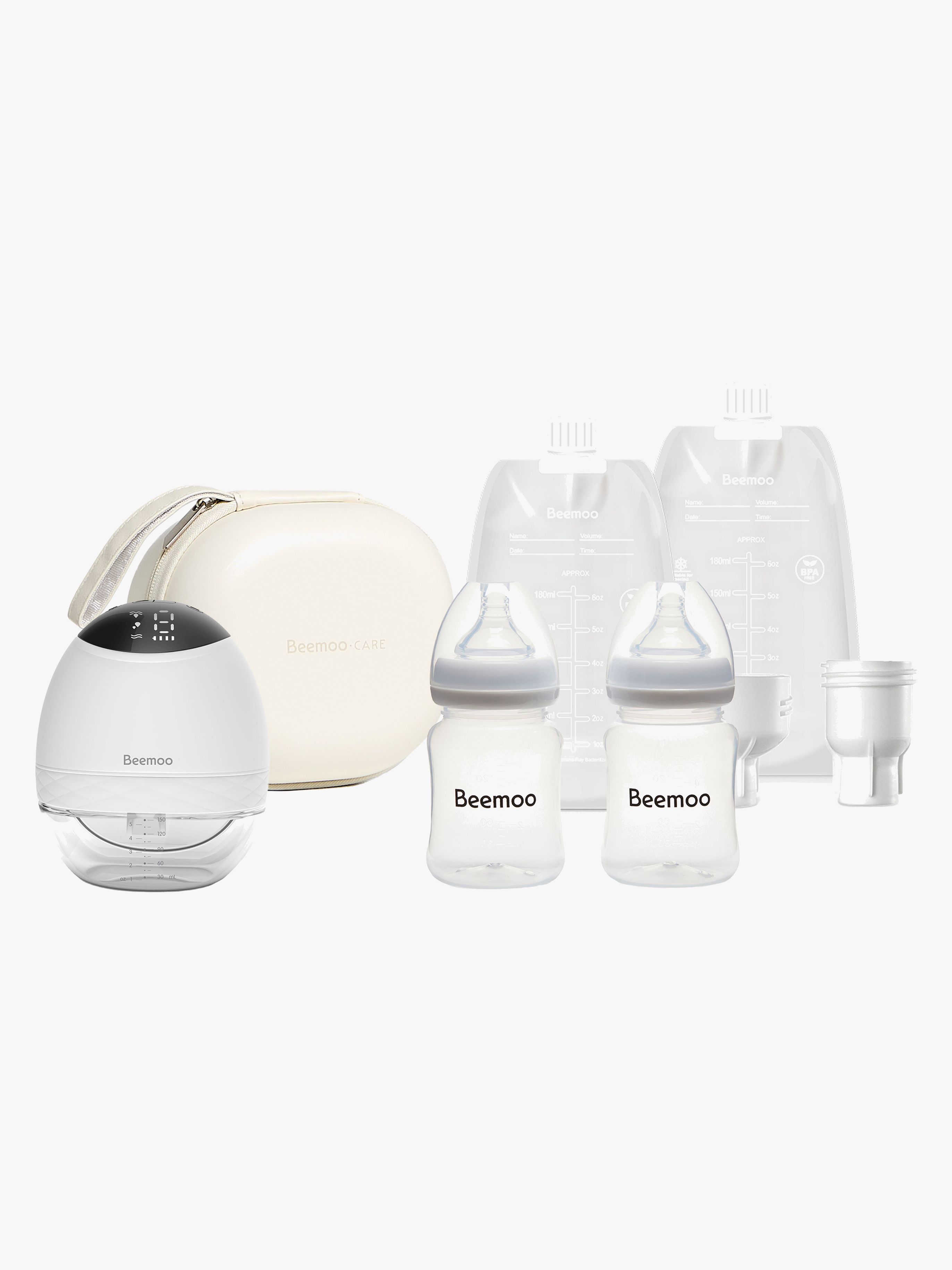 Beemoo CARE Wearable LED Elektrisk Brystpumpe Single inkl. Modermælksposer Modermælksflaske & Opbevaringstaske