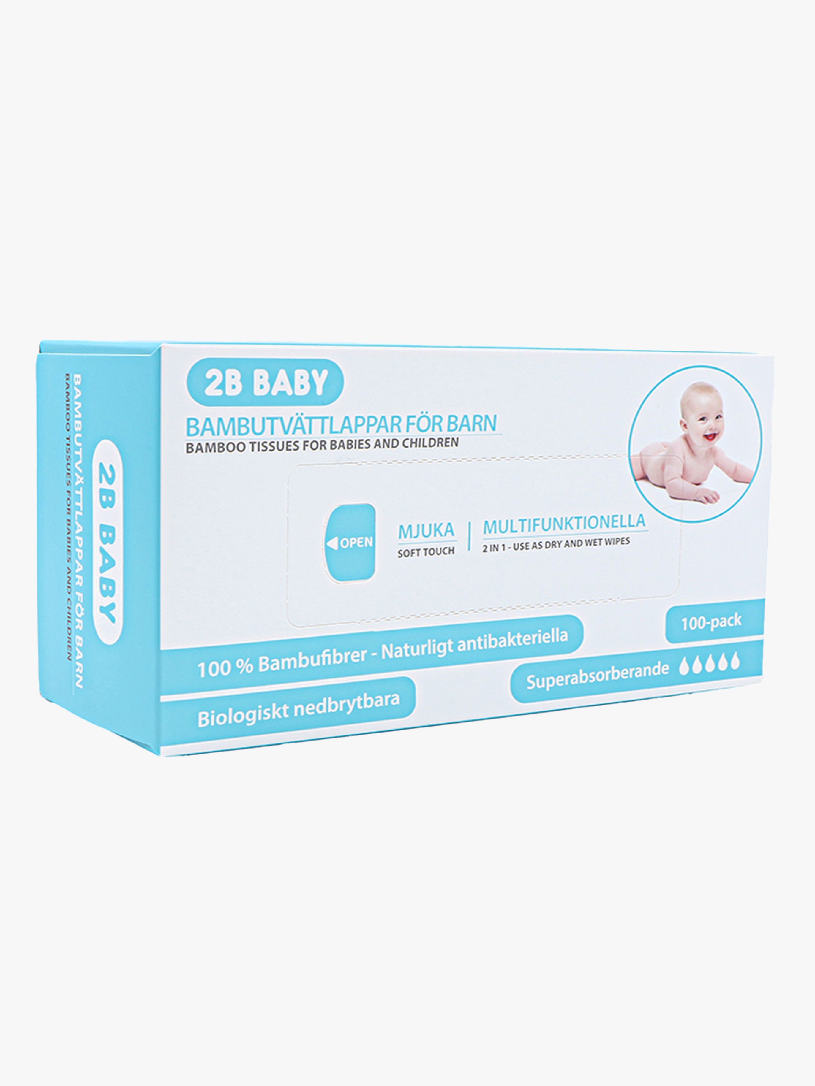 2B Baby Vaskeklude Bambus 100-pak, Hvid
