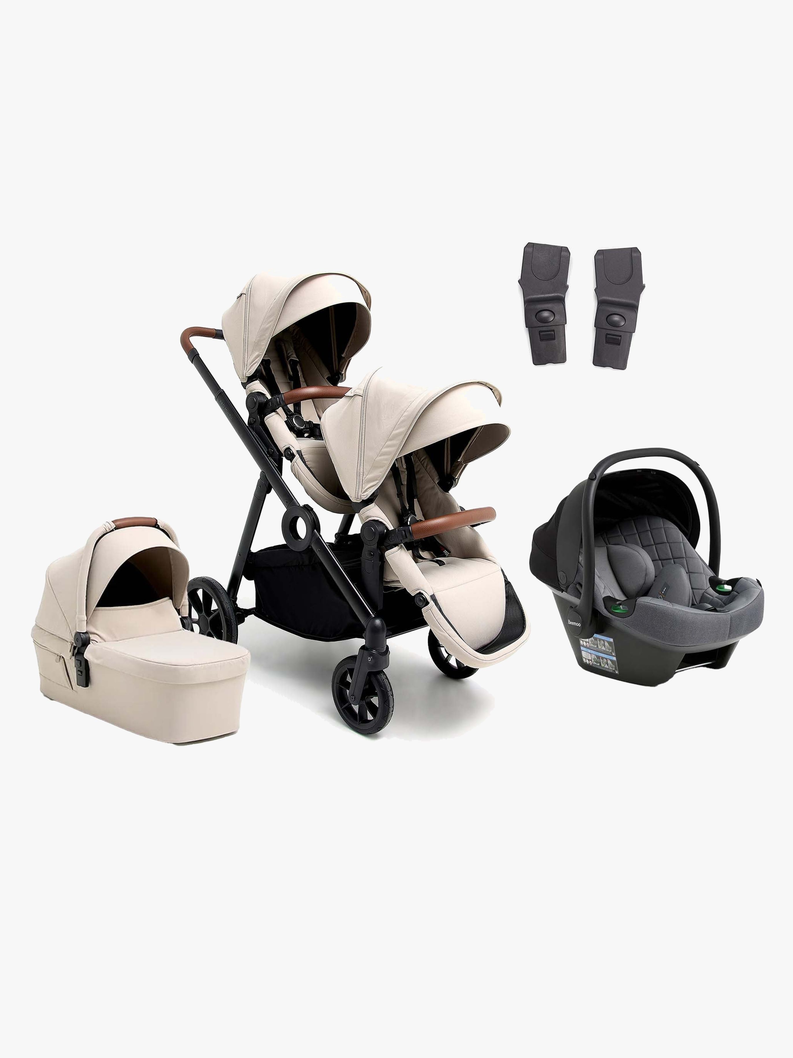 Beemoo Pro Multi 2 Søskendevogn inkl. Route i-Size Autostol Baby, Latte Beige/Mineral Grey