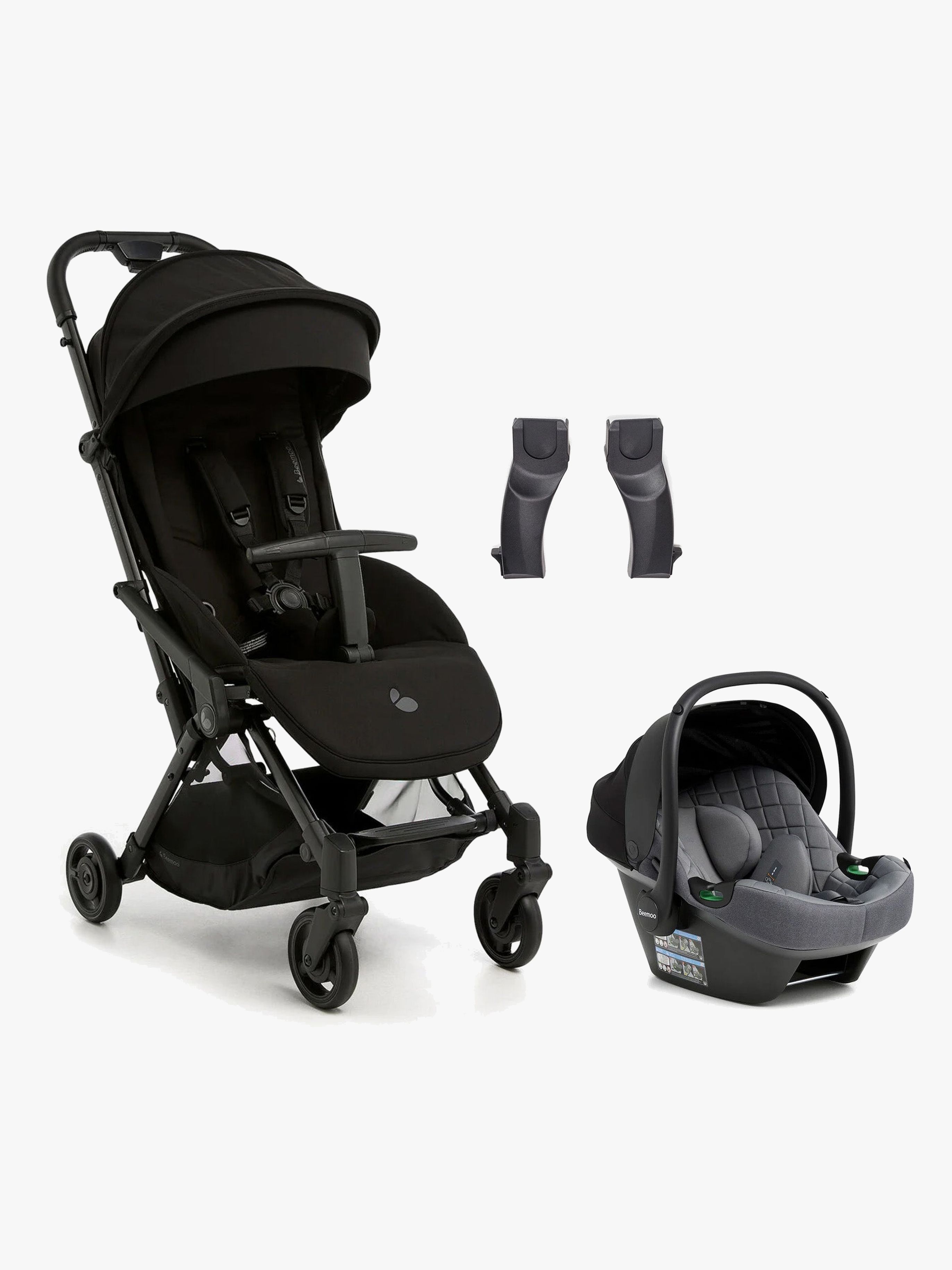 Beemoo Easy Fly Lux 4 Klapvogn inkl Route i-Size Autostol Baby, Jet Black/Mineral Grey