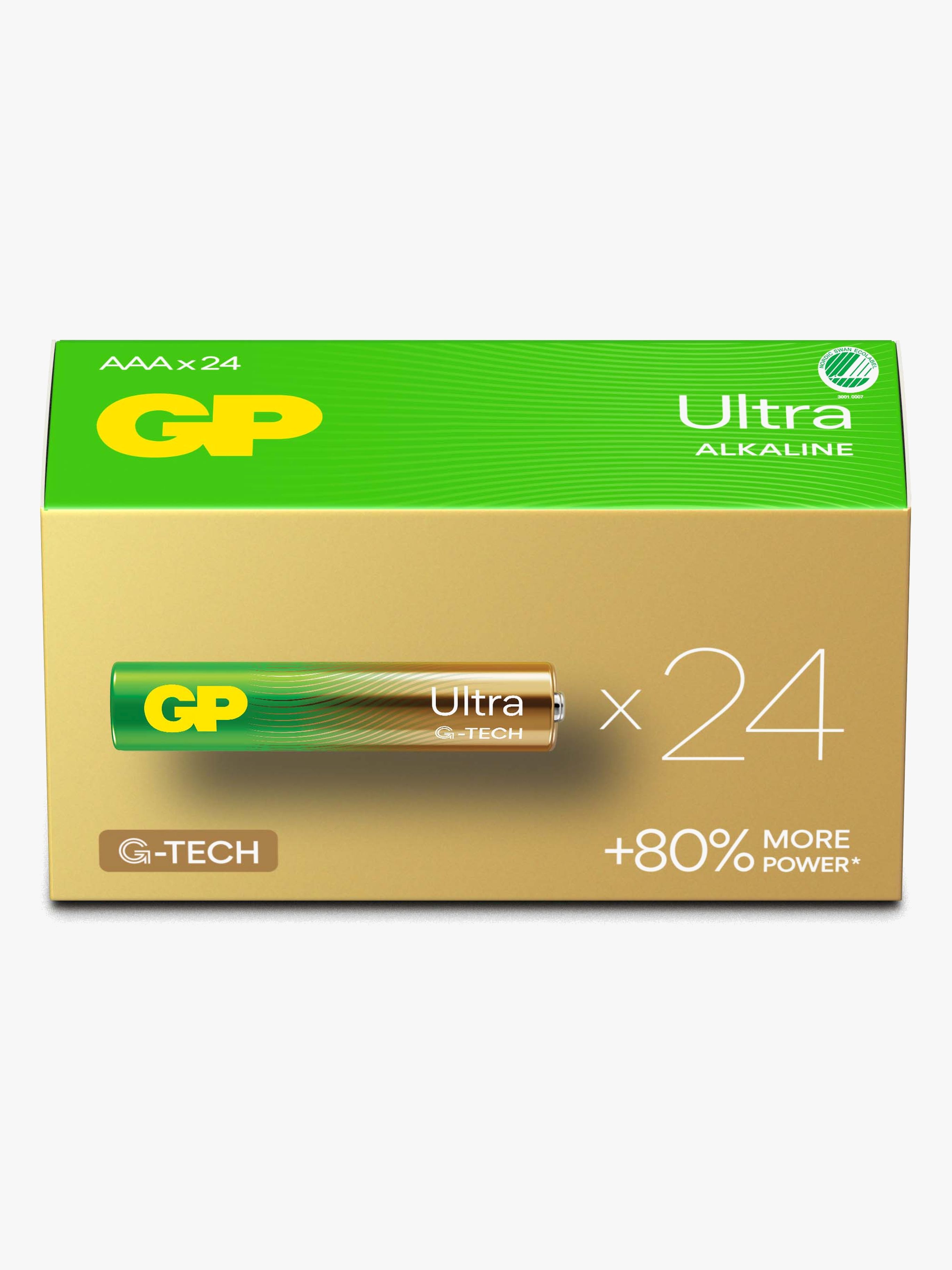 GP Ultra Alkaline G-TECH AAA/LR03 Batterier Svanemærket 24-Pak