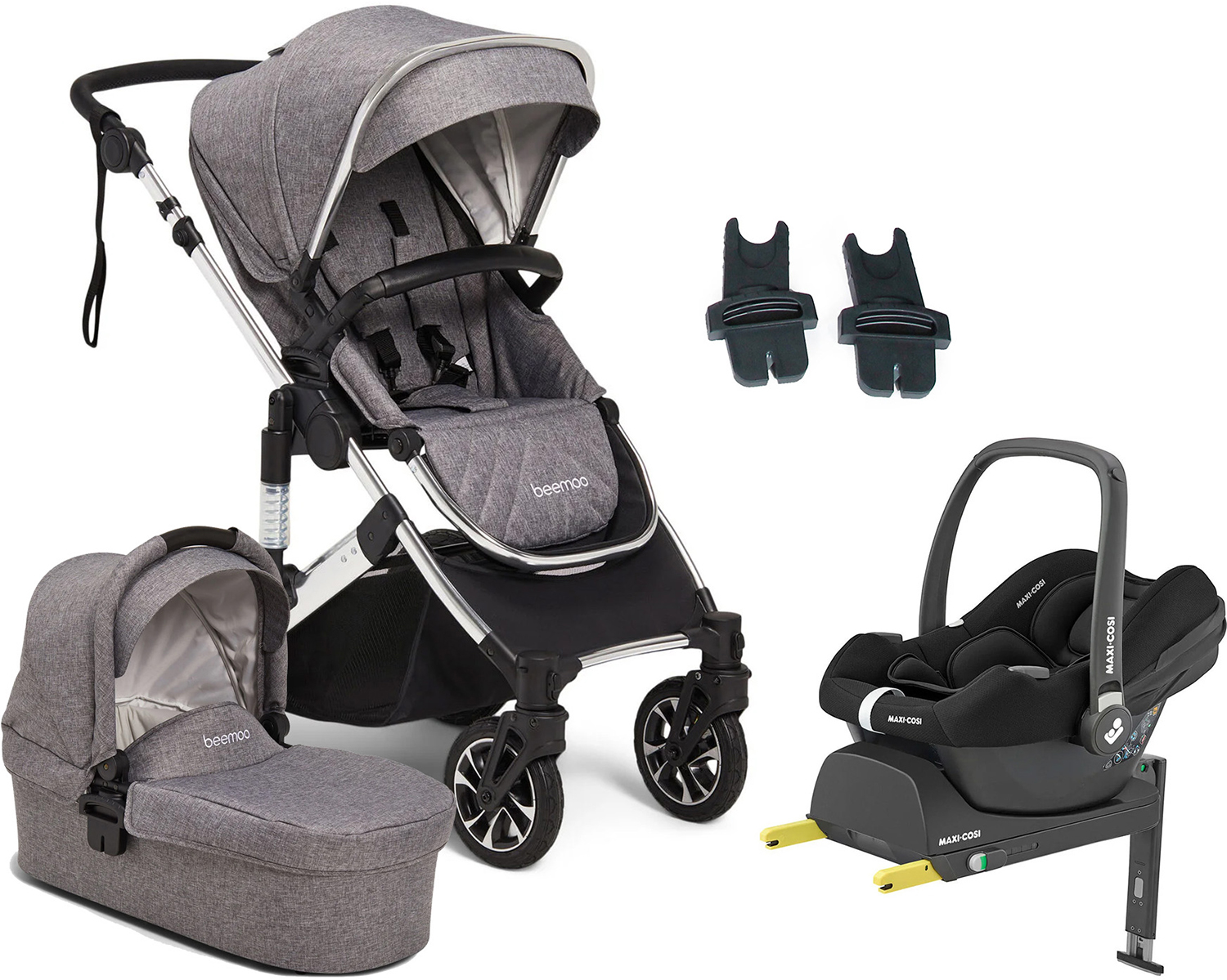 Beemoo Maxi 4 Duovogn inkl. Maxi-Cosi CabrioFix i-Size Autostol Baby & Base, Grey/Silver