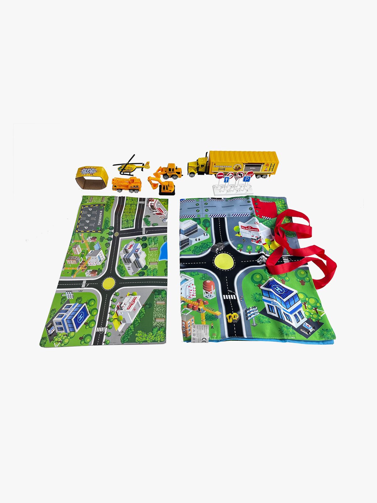 Suntoy Container Truck Legesæt med Måtte 14 Dele  Arbejdskøretøj