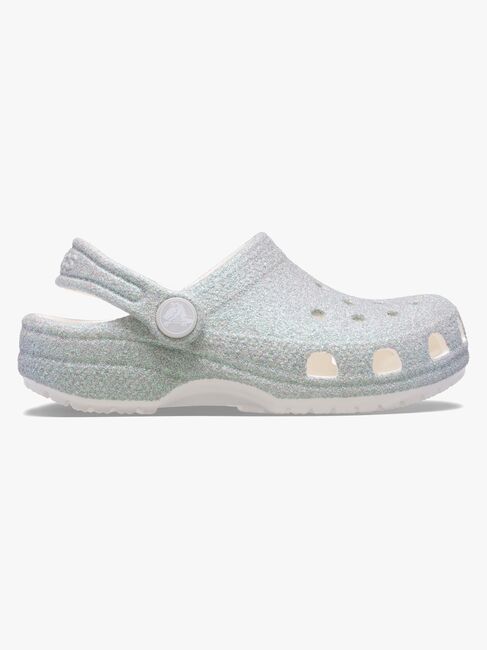 Crocs Classic Iridescent Glitter Kids Clogs, Hvid