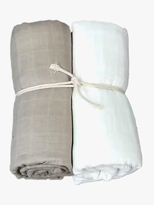 Mini Dreams Musselin Tæppe 2-pak, Hvid/sand