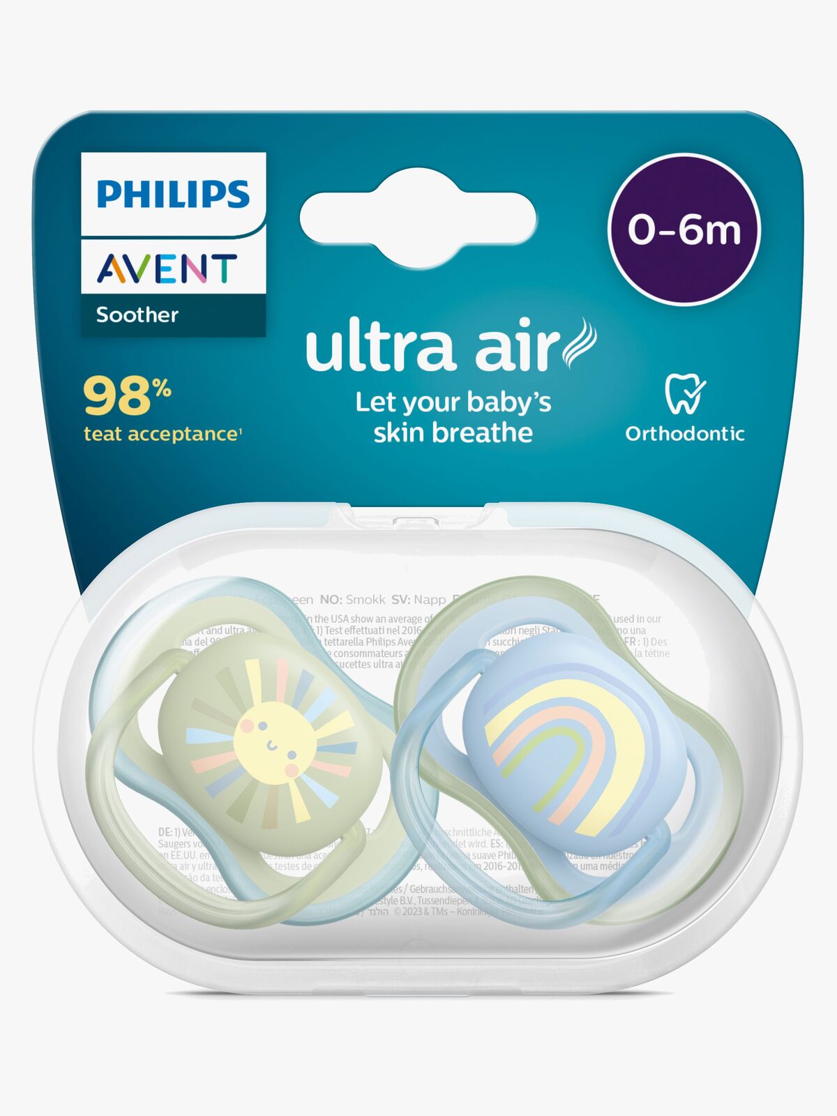 Philips Avent Ultra Air Deco Sut 2-Pak 0-6m, Grøn/Blå