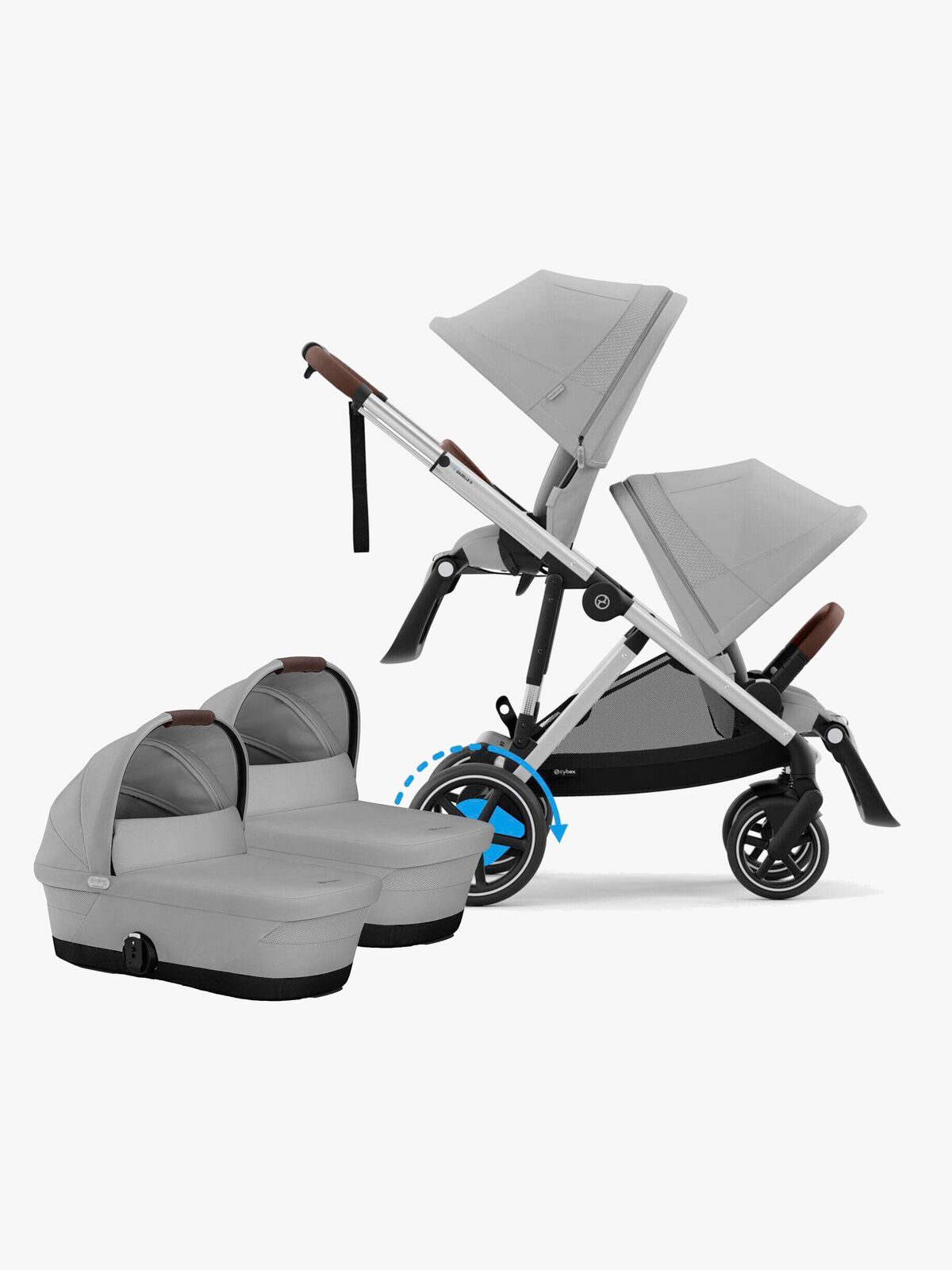 Cybex e-Gazelle S Tvillingevogn, Stone Grey/Silver