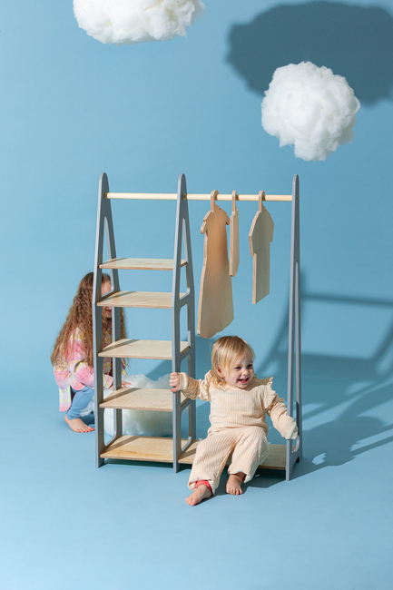 Duck Woodworks Knagerække med Hylder, Grå