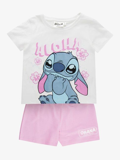 Disney Stitch T-shirt & Shorts Sæt, Hvid