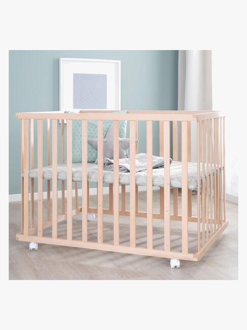 Roba Style Kravlegård med Hjul, Wood & Grey