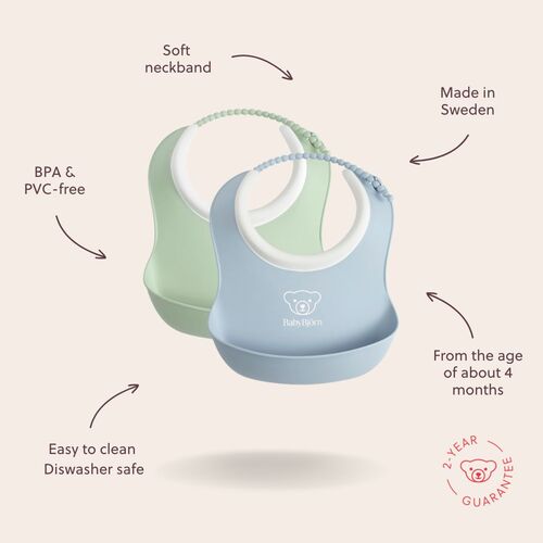 BabyBjörn Hagesmæk-sæt 2-Pak, Lysegrøn/Lyseblå