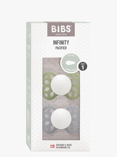 BIBS Infinity Sutter 2-Pak Silikone Str. 1 Symmetrisk, Sage GLOW/Cloud GLOW