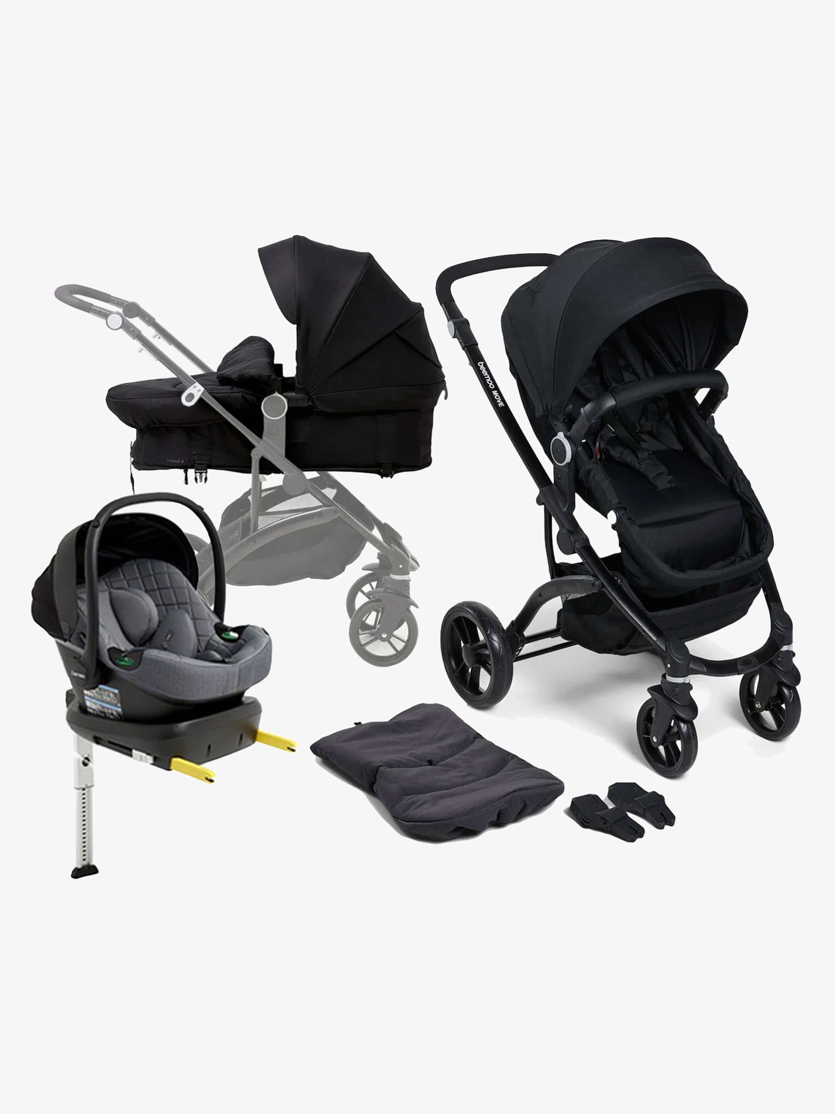 Beemoo Move 2-in-1 Kombivogn inkl. Route i-Size Autostol Baby & ISOFIX Base, Black/Mineral Grey