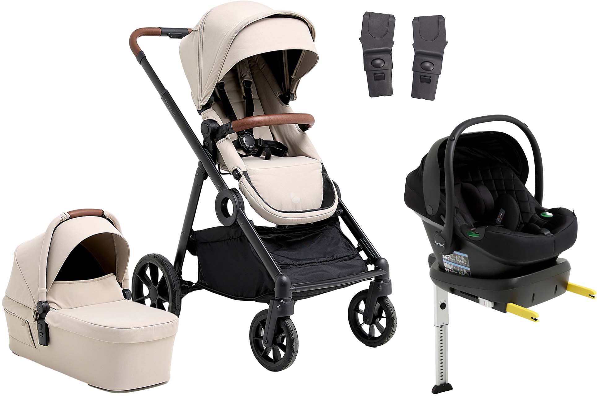 Beemoo Pro Multi 2 Duovogn inkl. Route i-Size Autostol Baby & Base, Latte Beige/Black Stone