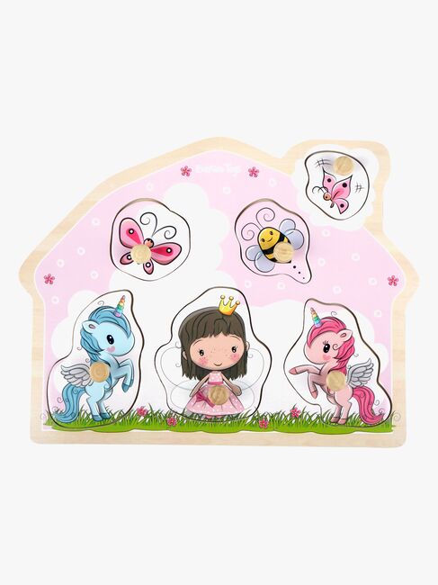 Barbo Toys Knoppuslespil Prinsesse & Enhjørning i Træ Lillie & Ellie 6 Brikker