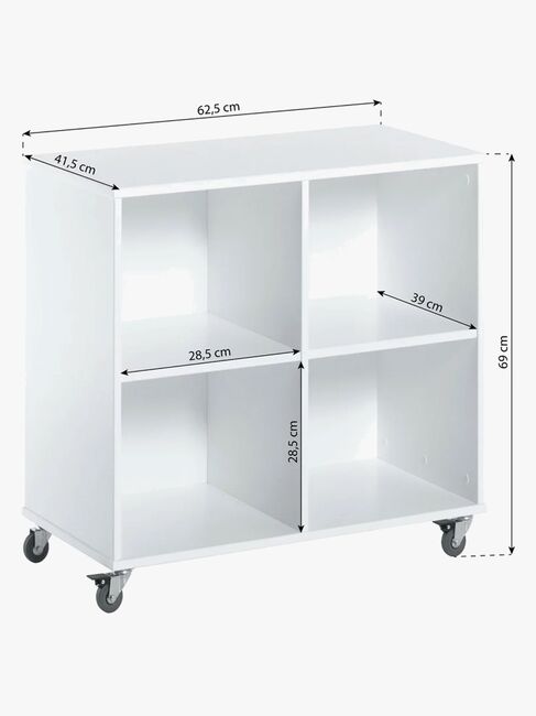 Hoppekids Bogreol m. Hjul, Hvid