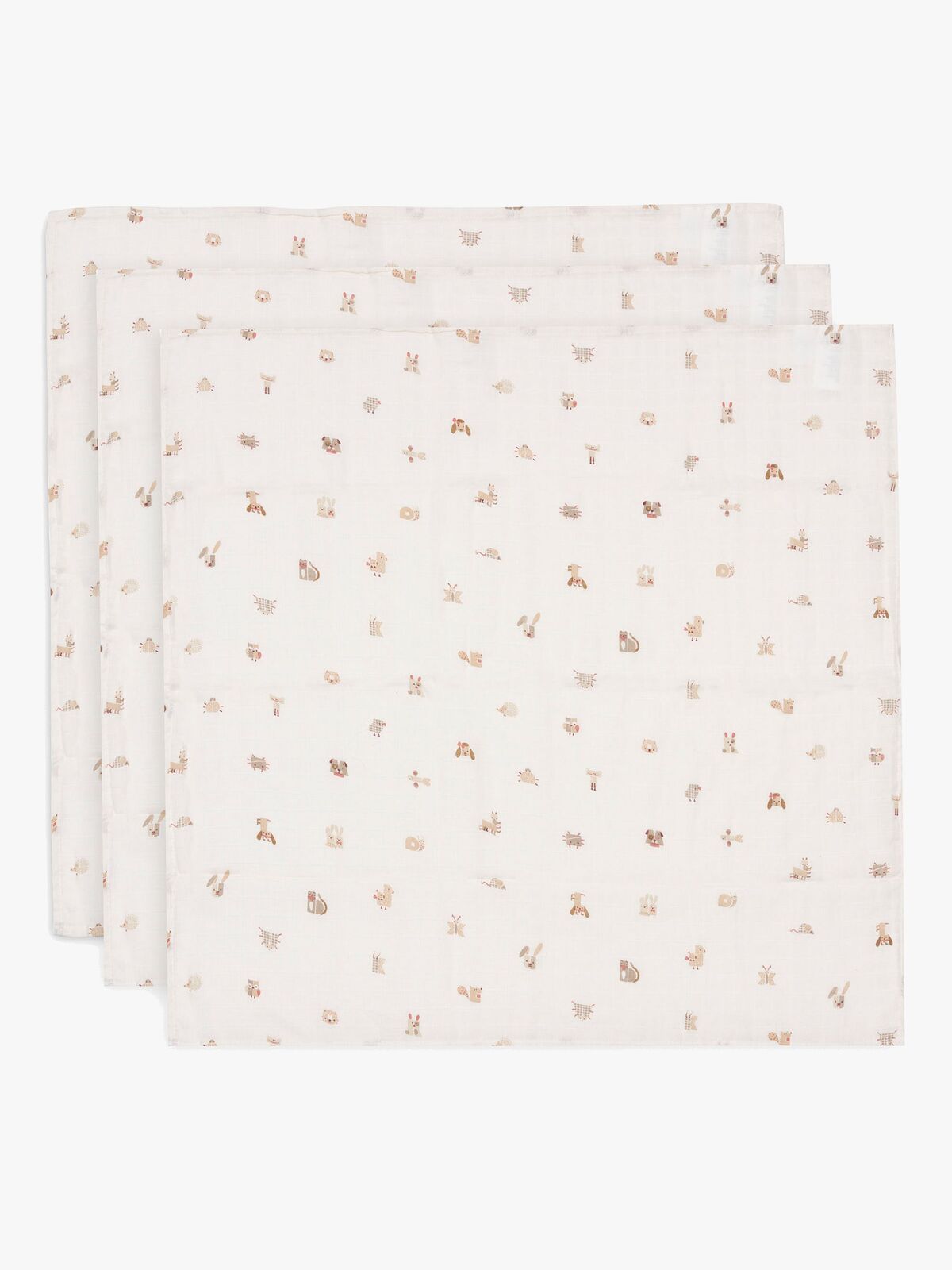Jollein Tæppe/ Stofble i Musselin 70x70 cm 3-pak, Animal Friends