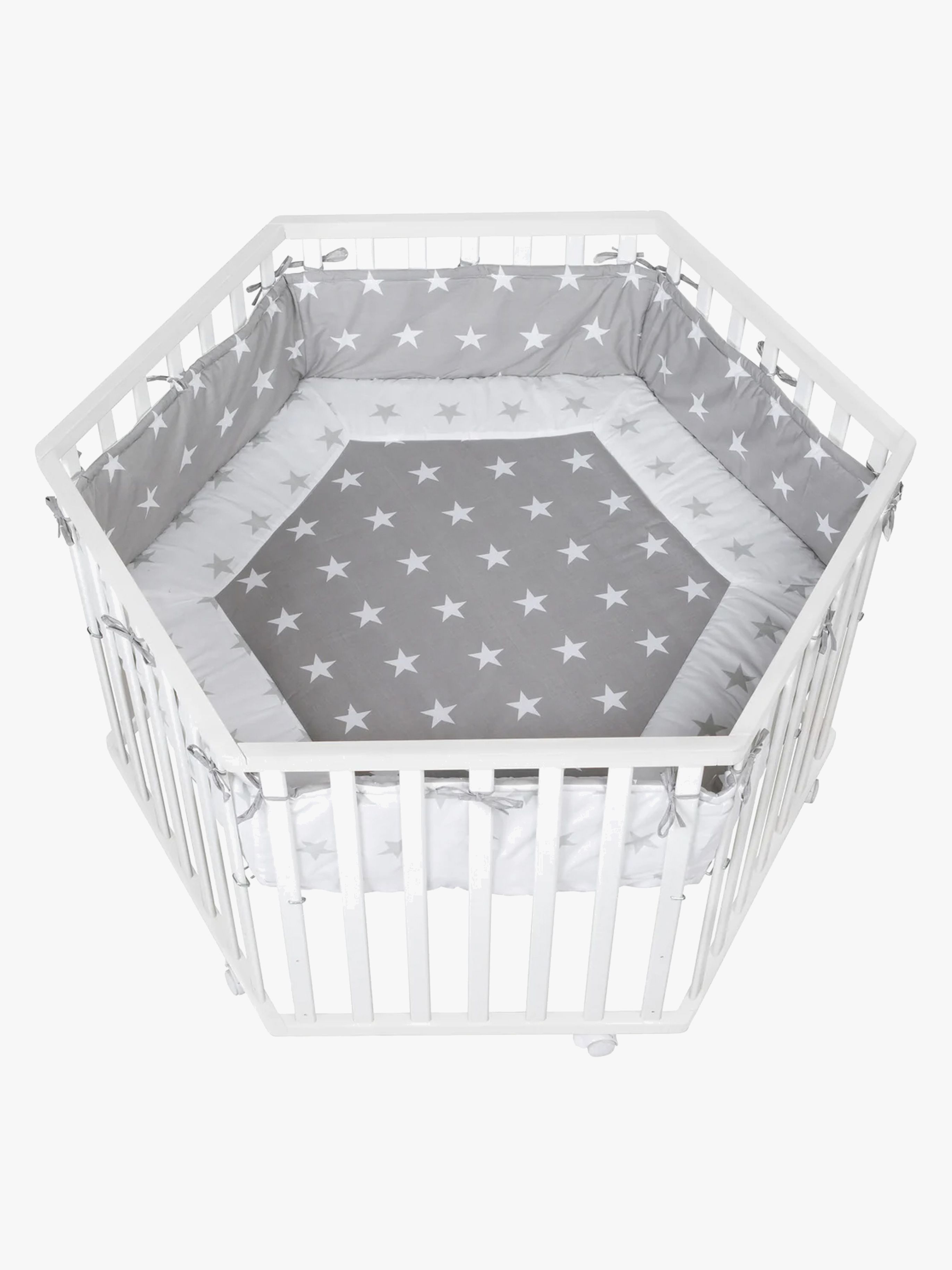 Roba Hexagon Kravlegård Med Hjul Og Sengerand, Little Stars White