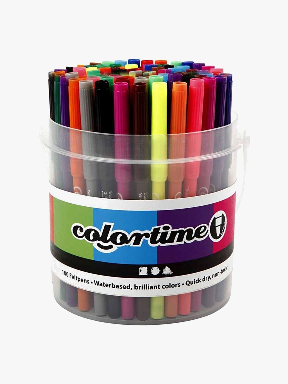 Colortime Tusser med 2 mm Filtspids, Blandede Farver, 100 stk.